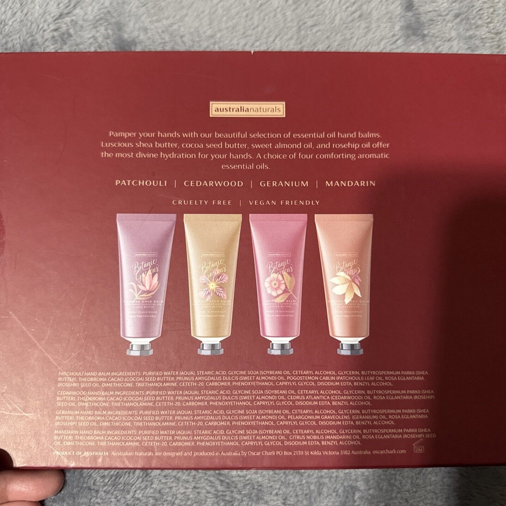 Australian Naturals Hand Cream Essential Oils Gift Box 4 Lotion Botanic Gardens - Picture 2 of 5